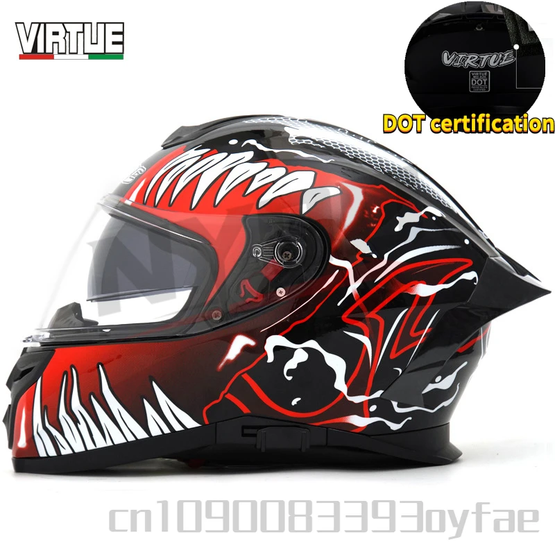 

VIRTUE Motorcycle Helmet for Men Women Double Visor Motocross Full Helmets with Large Tail Wing DOT Certification casco moto