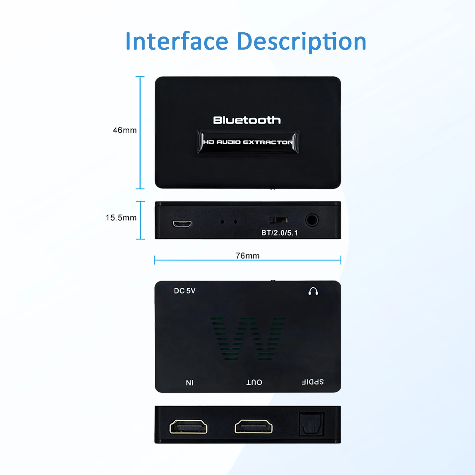 HD Bluetooth Audio Extractor Distributor, Bluetooth V5.3, 4K HD Audio Extractor HD Audio Splitter HDMI to Toslink + Aux Audio