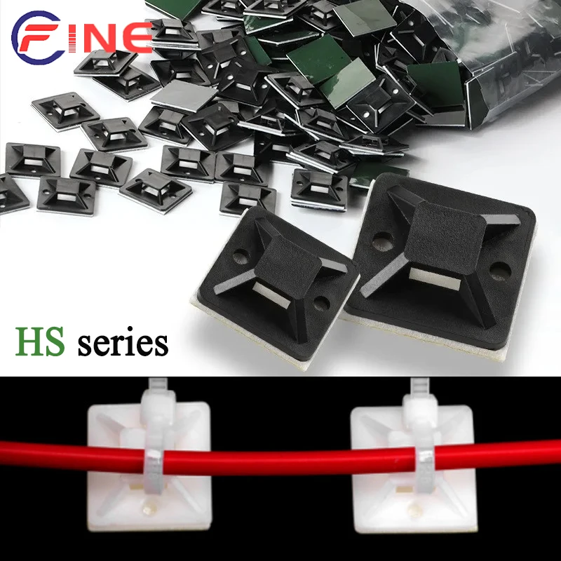 Black/White Self-adhesive fixed seats clip zipper tie installation line wall bracket Cable Tie Bases