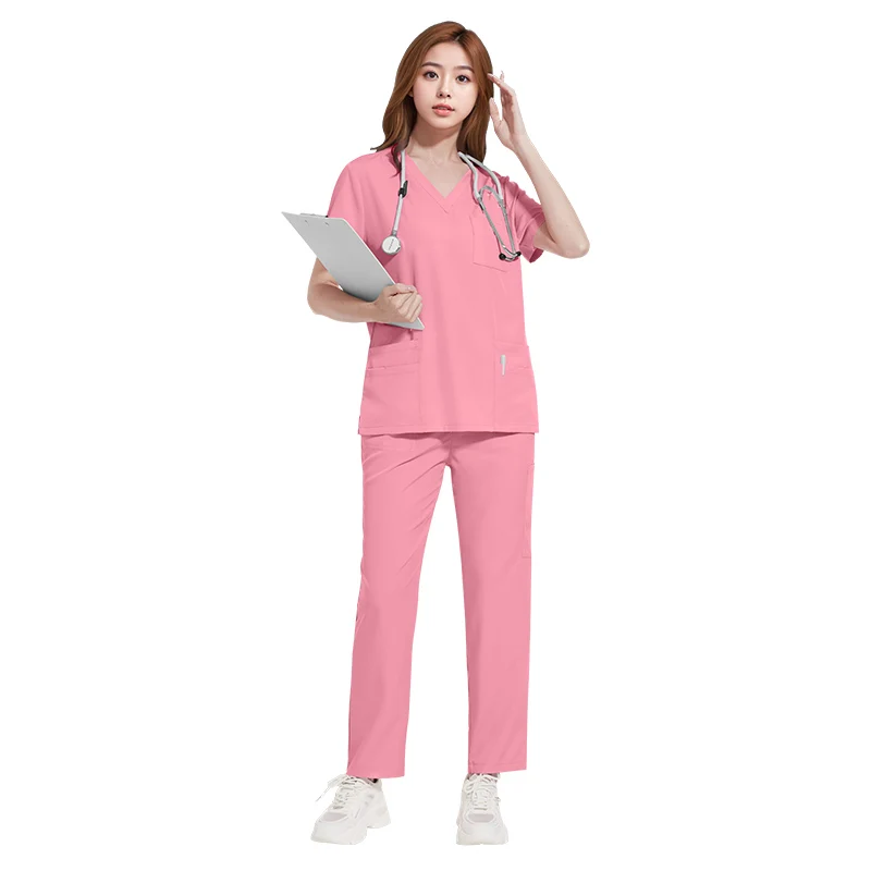 Basic Pro Medical Uniform Scrub Sets Women Men 2 Piece V Neck Top Drawstring Pants Pro Heather Nursing Slim Tunic XSY-42168
