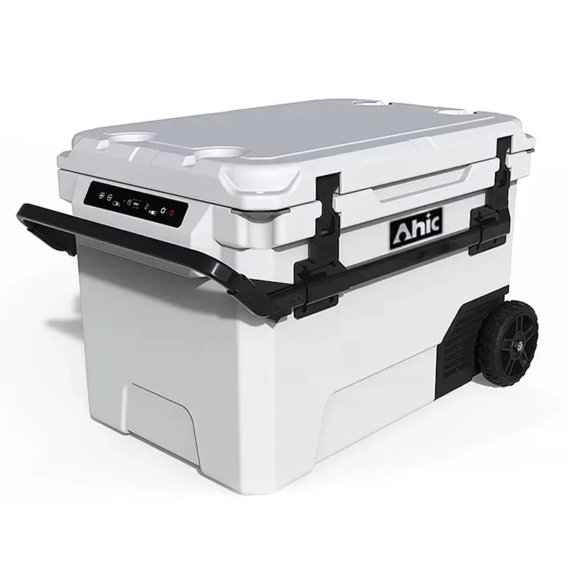 Portable 12V 55-Quart Electric Car Refrigerator Outdoor Solar Storage Cooler Box with Compressor Freezer Cooling Mode for Travel