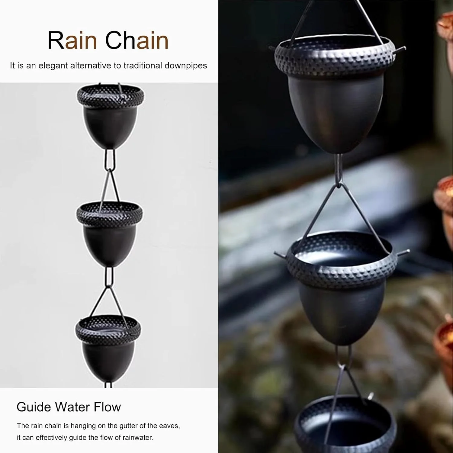New Outdoor Acorn Rain Chain Hanging Decorative Rain Catcher Pendant For Home Outdoor Garden Gutter Roof Downspout Tool