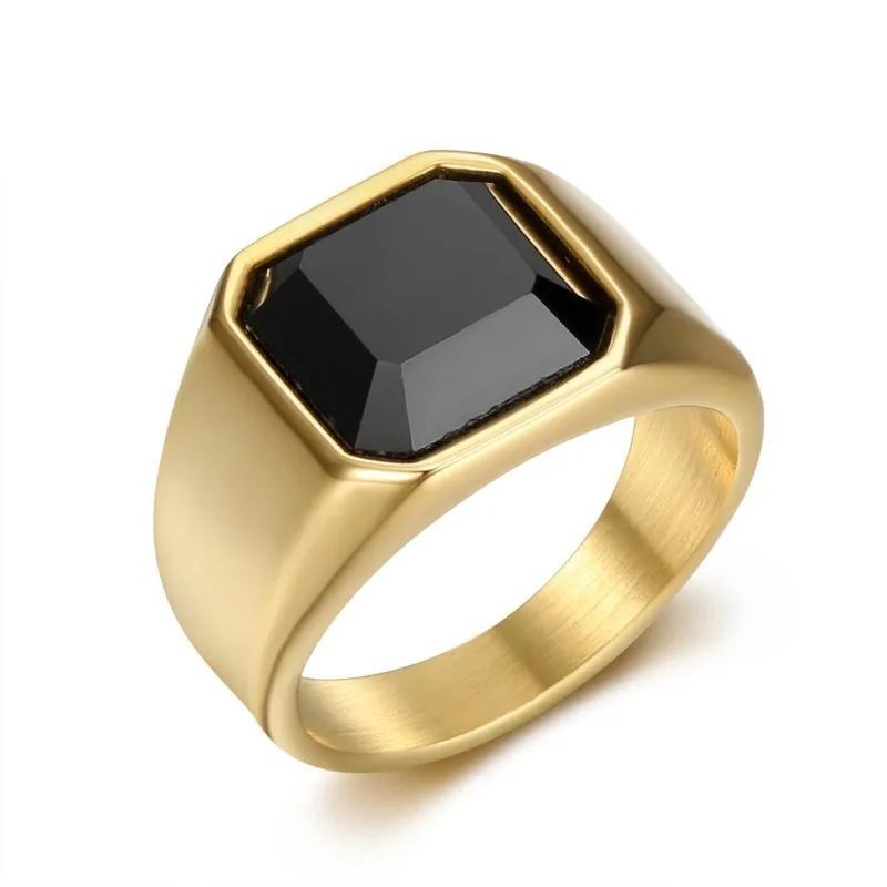 Somen Titanium Stainless Steel Black Square Zircon Rings For Men Fashion Wedding Engagement Band Ring Male Jewelry Party Gift