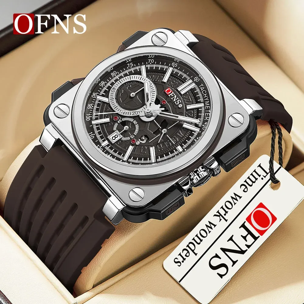 OFNS High end Brand 1306 New Men's Quartz Watch Fashionable and Simple Square dial Bar Waterproof Men's Quartz Watch 2024