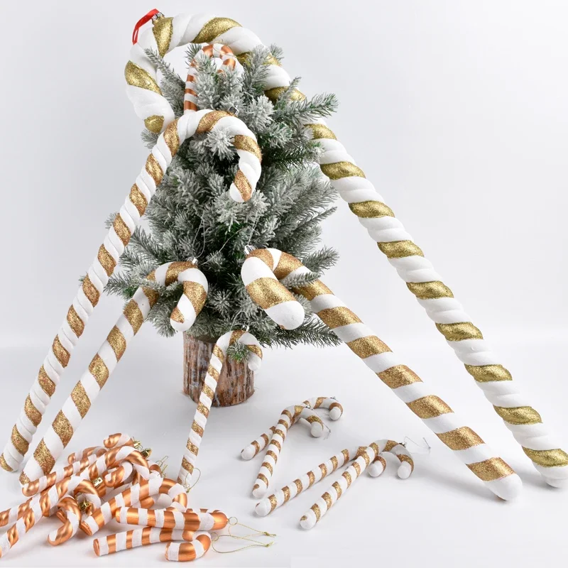 Christmas golden and white cane decoration props plastic painted 14-90CM cane stage photo studio shooting Christmas supplies