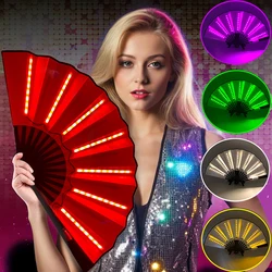 Barra de luz de neón plegable, ventilador de mano para actuaciones de baile, LED luminoso, Kung Fu chino, bambú, accesorios de soporte para conciertos