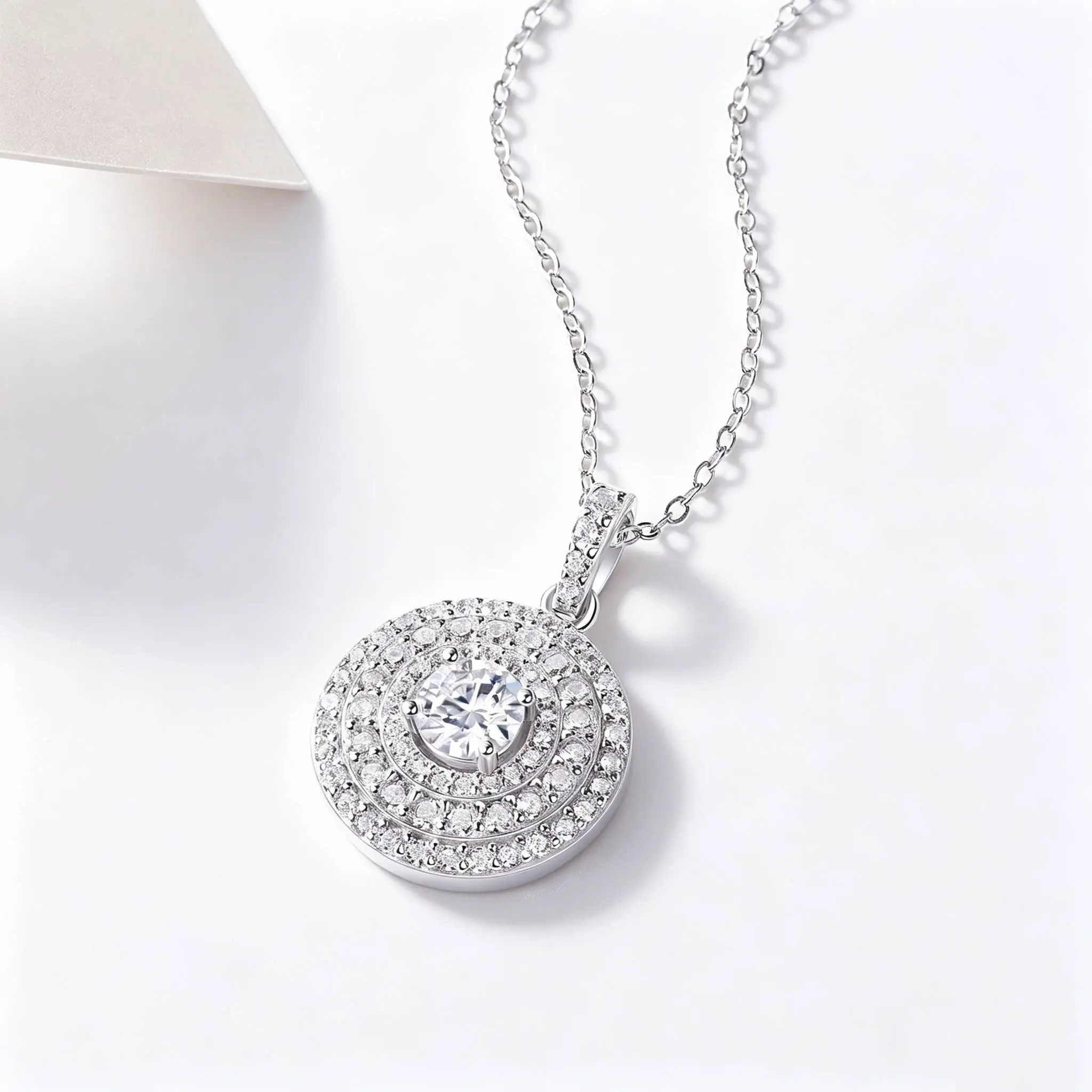 

Round pendant necklace, 925 sterling silver, exquisite women's accessory, fashionable jewelry gift for parties and daily wear