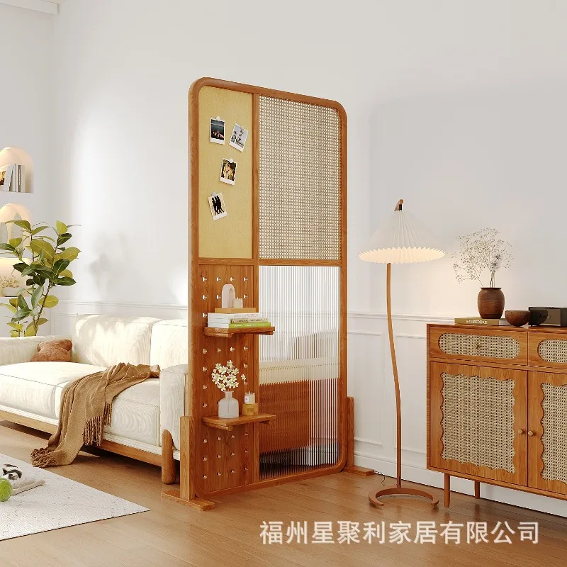 The store manager recommends Japanese-style rattan screen partition Changhong glass hole board shelf partition living room entra