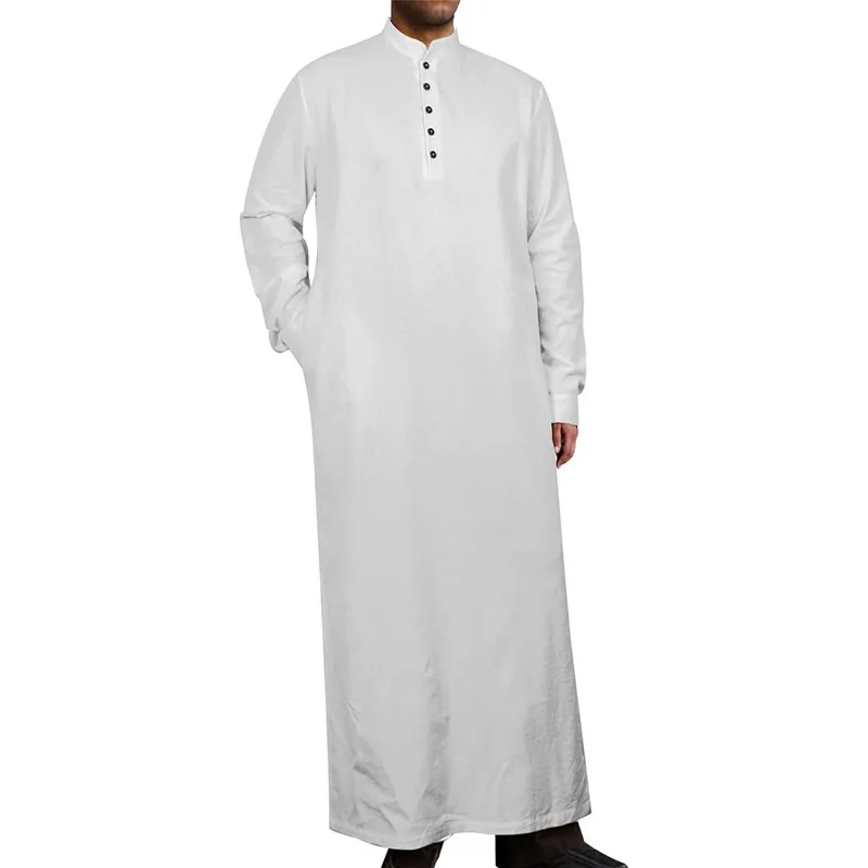 

High Quality Islamic Men's Kaftan white Thobe Moroccan Style Dress from Dubai Qatar Saudi Arabia Arabia for Casual Wear