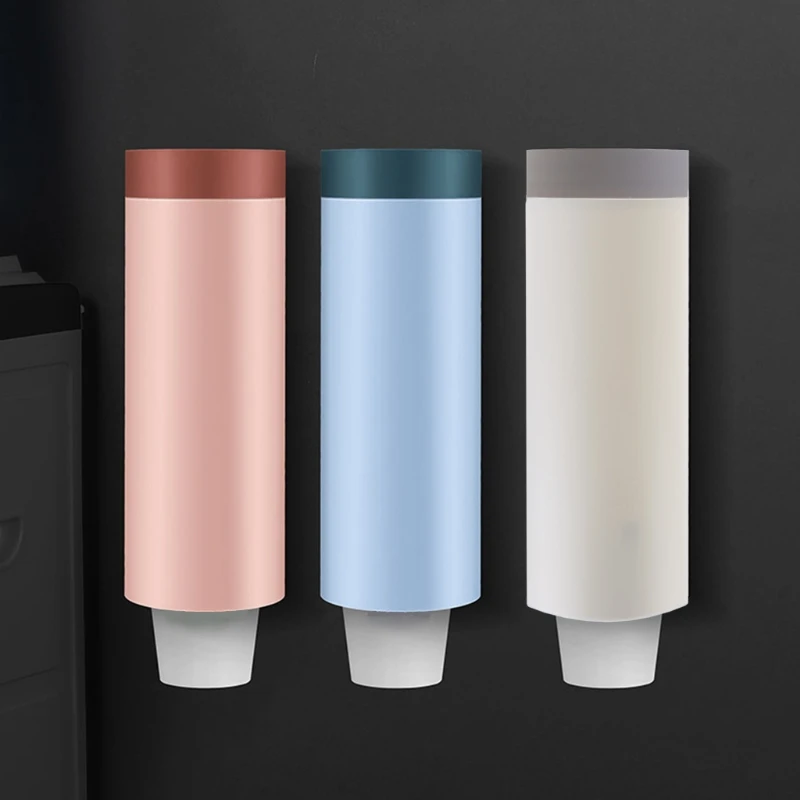 Nordic Style Wall Mount Disposable Paper Cup Dispenser Pull Type Plastic Cup Holder Anti-Dust Storage Rack for Water Dispenser