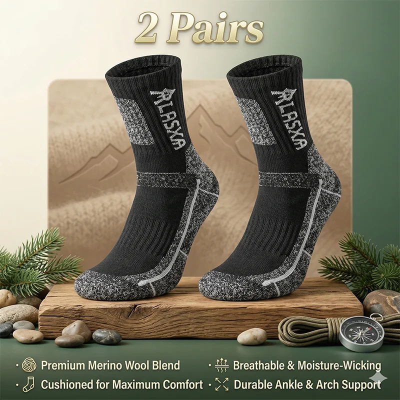 2 Pairs Men Winter Thermal Sports Socks Outdoor Warm Breathable Crew Socks for Cycling Running Hiking Skiing