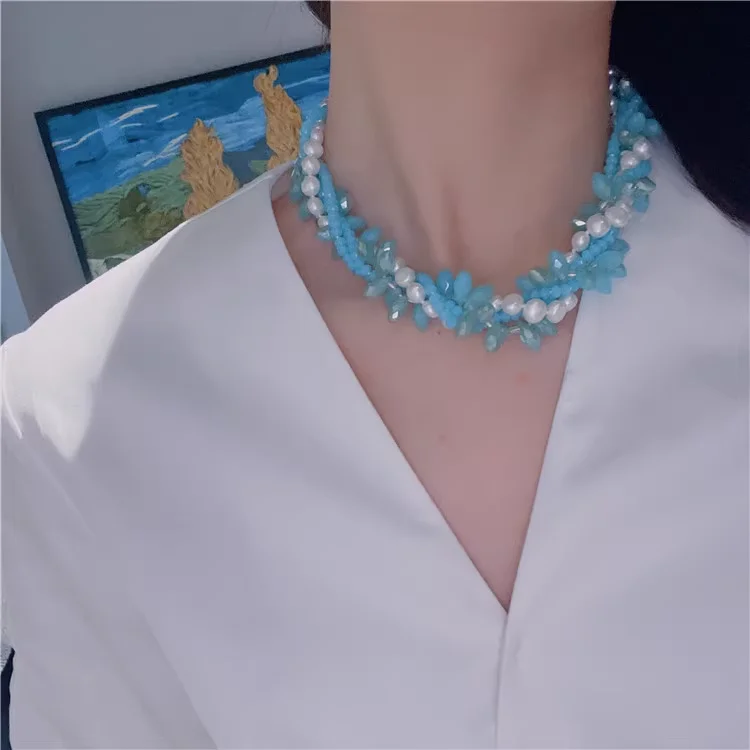 

Women's Freshwater pearl crystal multi-layer necklace