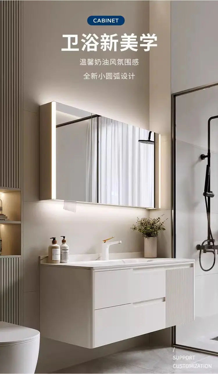 

Painted bathroom cabinet, rock slab integrated basin, bathroom face wash basin, combined cabinet