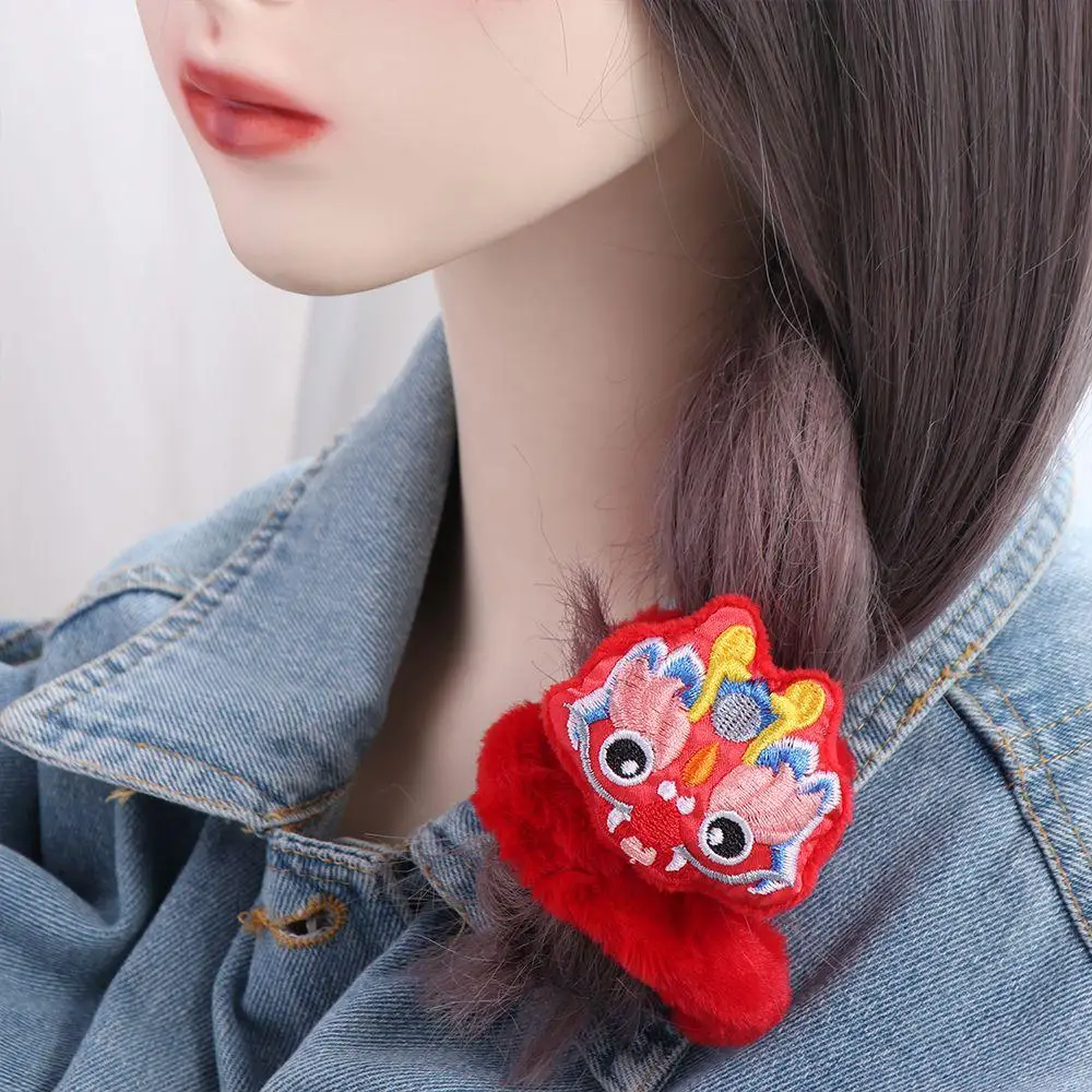 

Red Hair Rope New Year Elastic Hair Band Lion Dance Plush New Year Children Headwear Awakened Lion New Year Decor Children's