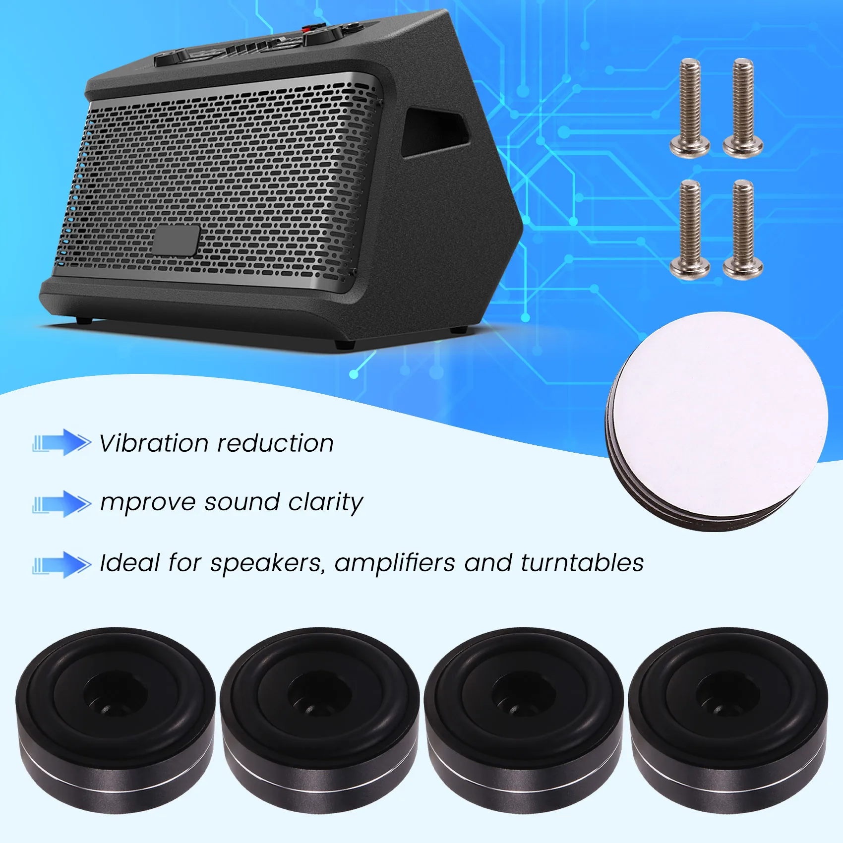 ABMF-4PCS Hi-Fi изолирующие ножки для проигрывателя, подставка для динамиков, шипы, аудиоподушечки, для усилителя/динамика/поворотного стола 40X15 мм