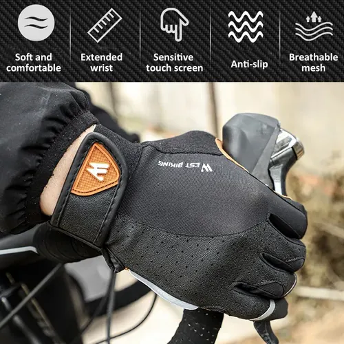 Imagen 2 del producto WEST BIKING-guantes de ciclismo con dedos completos para hombre y mujer, guantes deportivos para bicicleta, primavera y otoño, gimnasio, motocicleta, Camping, senderismo