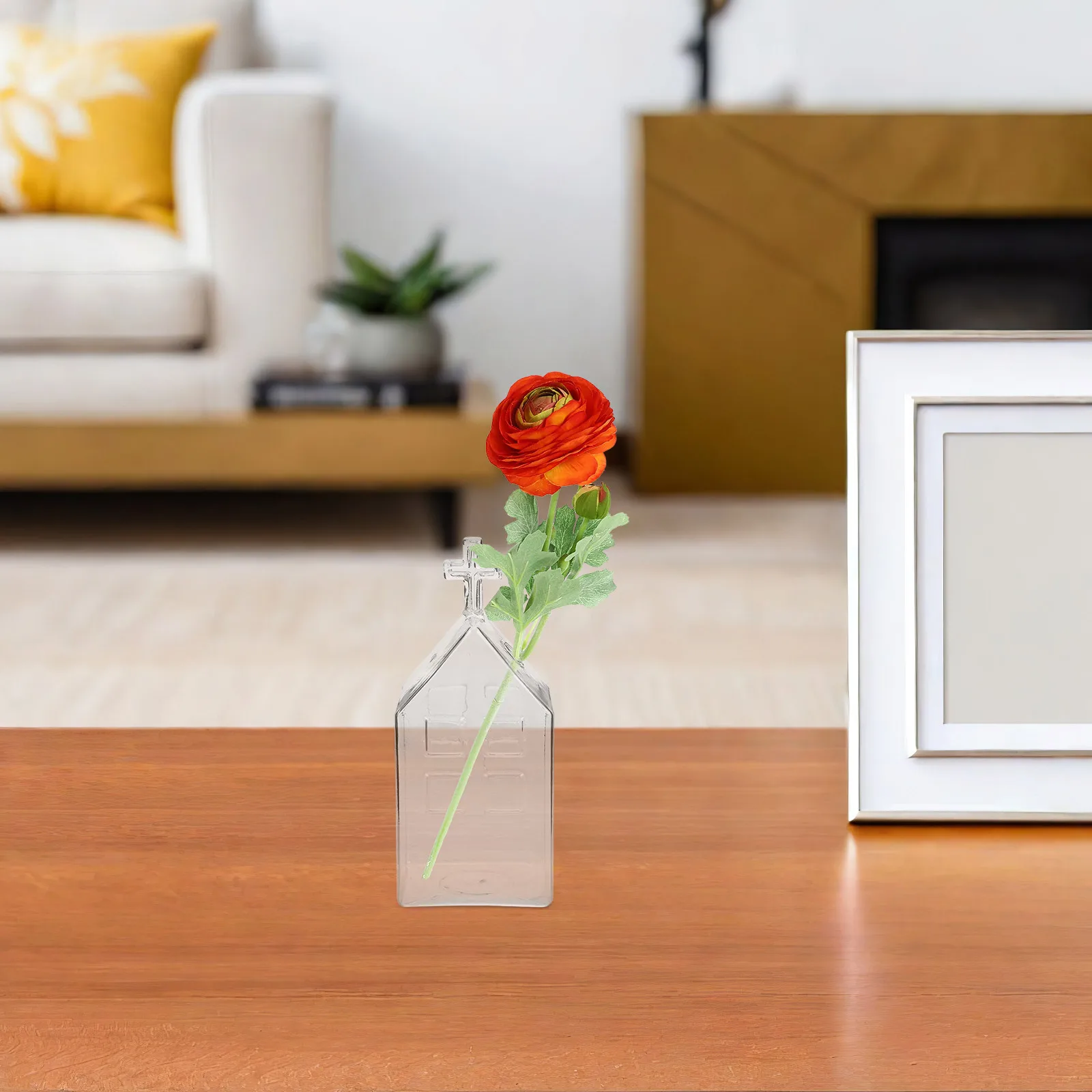 

2Pcs Glass Bud Vase Decorative Flower Bottle with Christian House Design - Clear Church Centerpiece Vase for Desk Bedroom