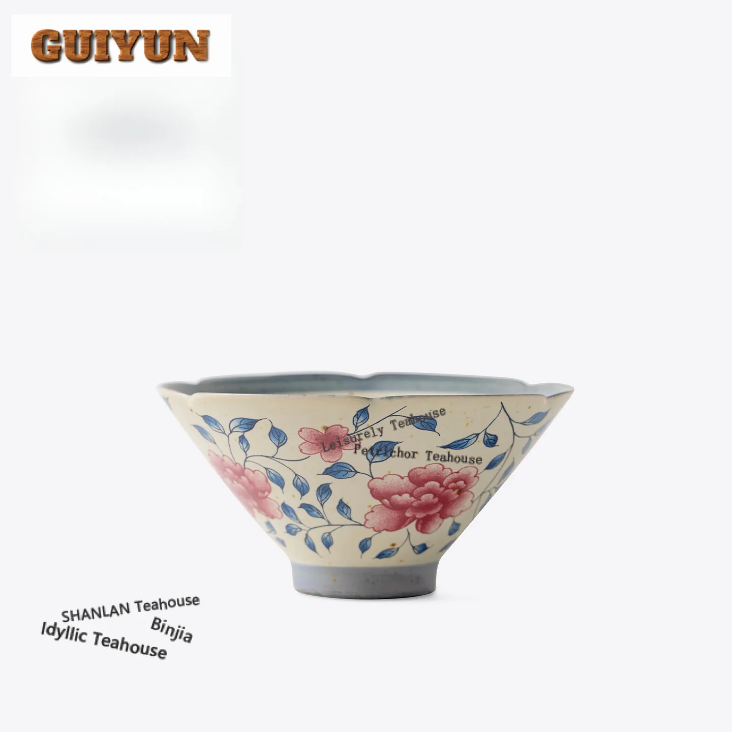 130ml Decal Interlocking Peony Branch Teacup Creative Tea Bowl Set Of Cups Tea-tasting Personal Cup Jianzhan Master Cups Teaset