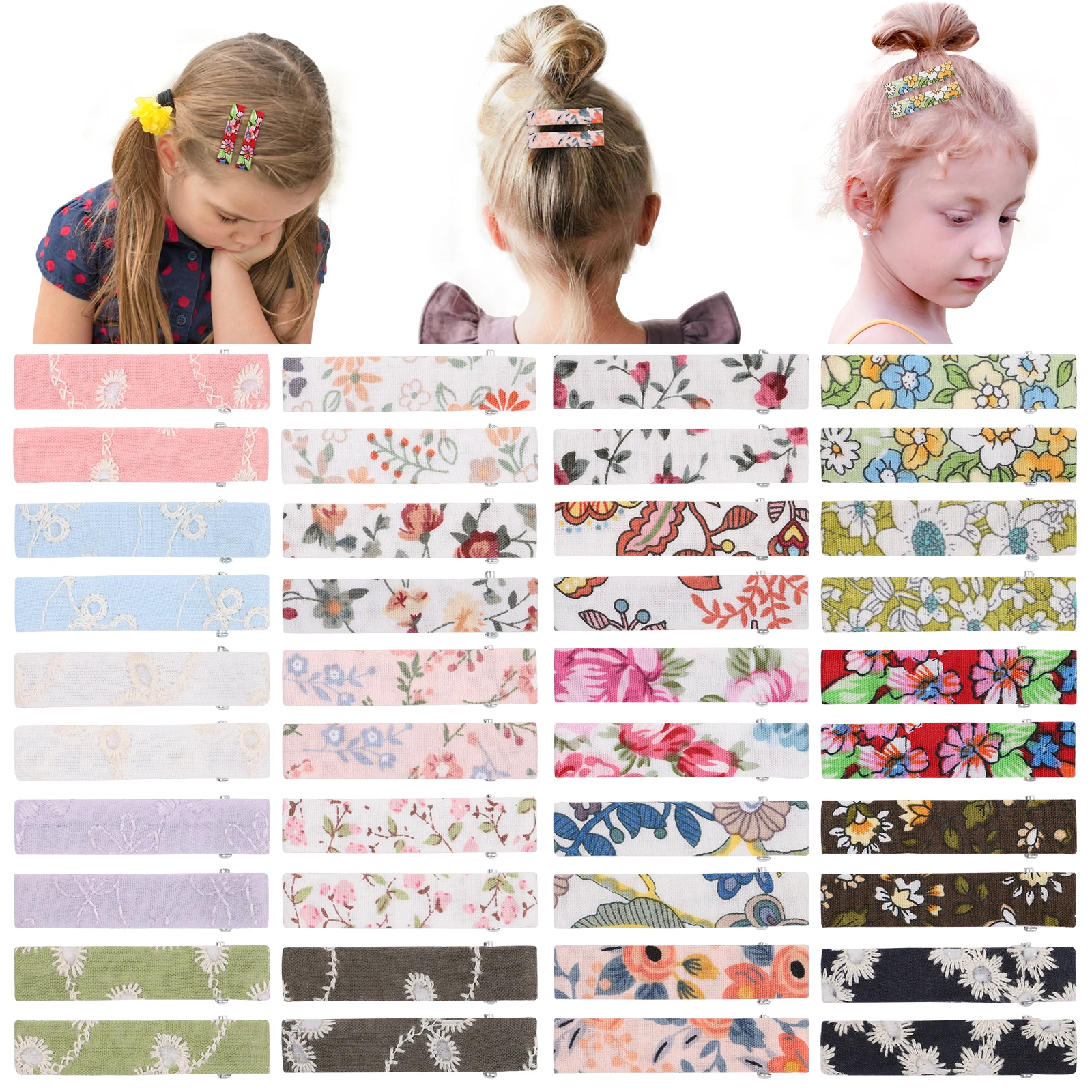 10Pcs/Lot Girls Cotton Flower Printed Duckbill Clips for Baby Kids Cute Vintage Hairpins Barrettes Hair Accessories Wholesale