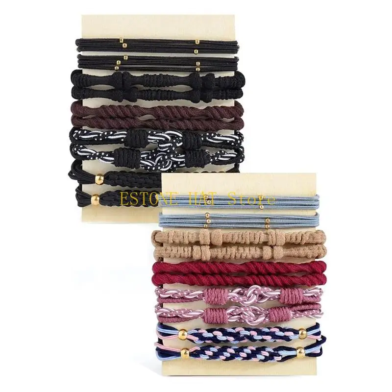 49MF 20pcs سوار حامل ذيل حصان بوهو بوهو سوار العلاقات السوار Scrunchie Boho Hair Ties المرونة علاقات الشعر العصابات المرنة