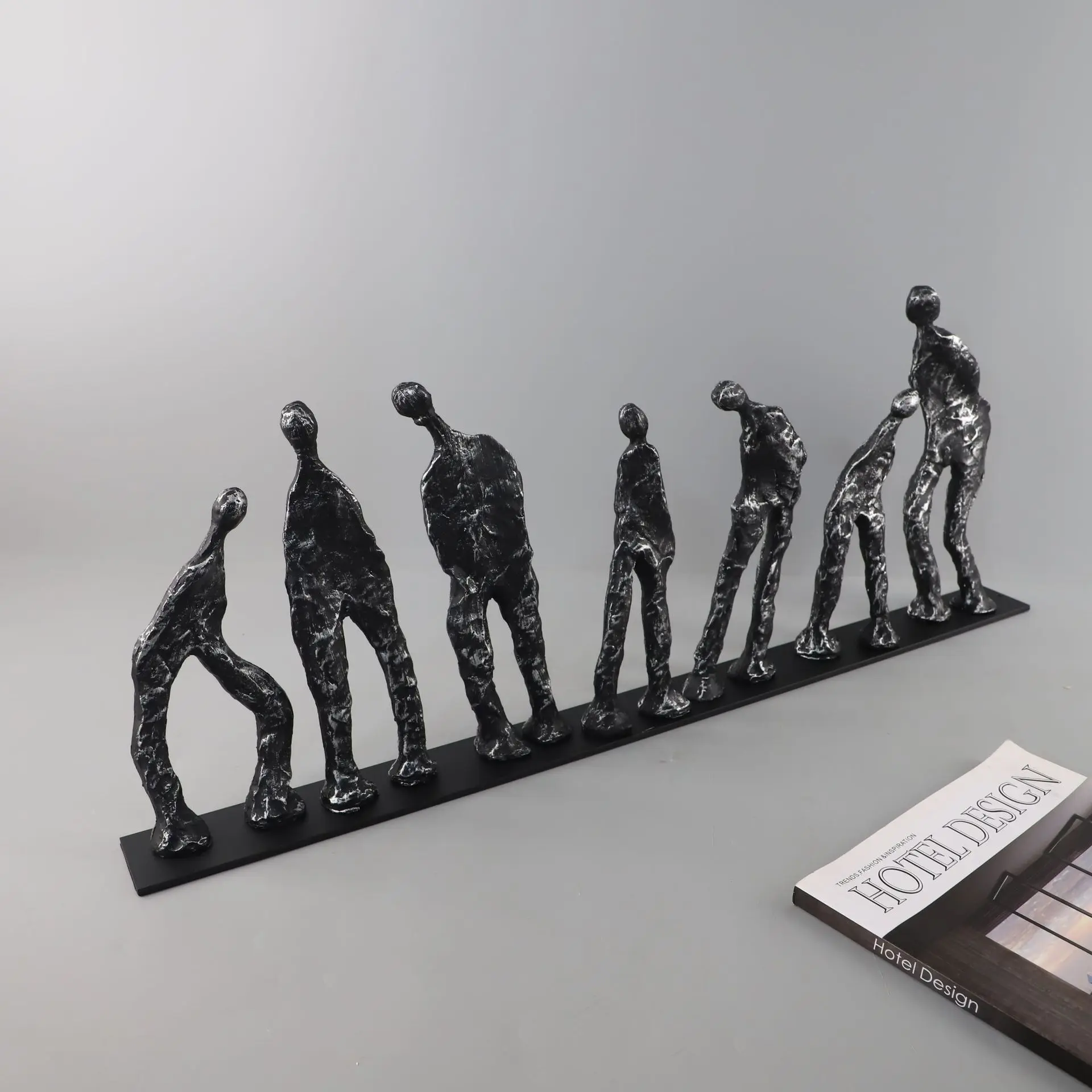 Seven People Black Cast Iron Figures Sculpture Desk Decoration Crafts Ornaments Abstract Characters Statue Room Aesthetic Decor