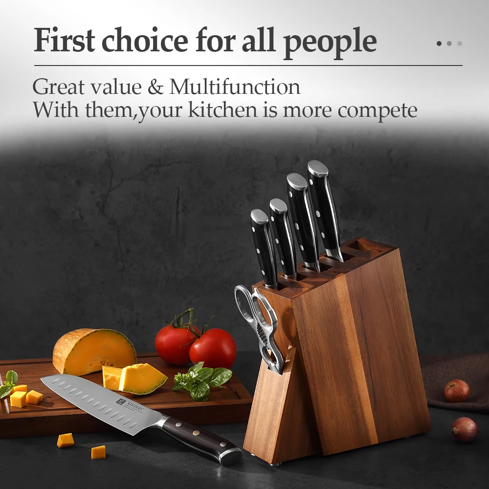 XINZUO 7PCS Kitchen Knives Set with Block High Carbon Stainless Steel Ebony Handle Cleaver Fish Vegetables Slicing Knife