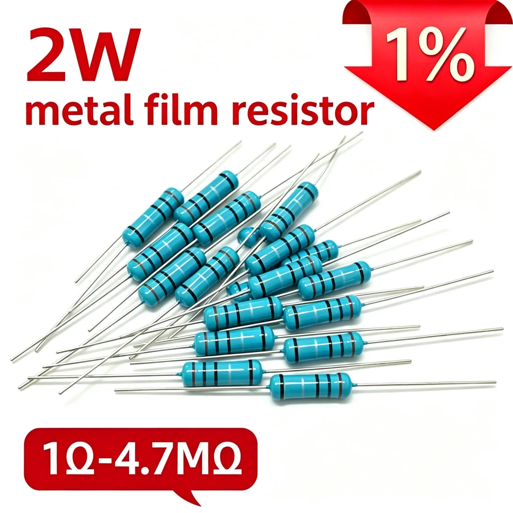 20PCS 2W Metal Film Resistor 1% Tolerance High Precision Color Ring Through Hole Resistors 1Ω-4.7MΩ For DIY Electronics