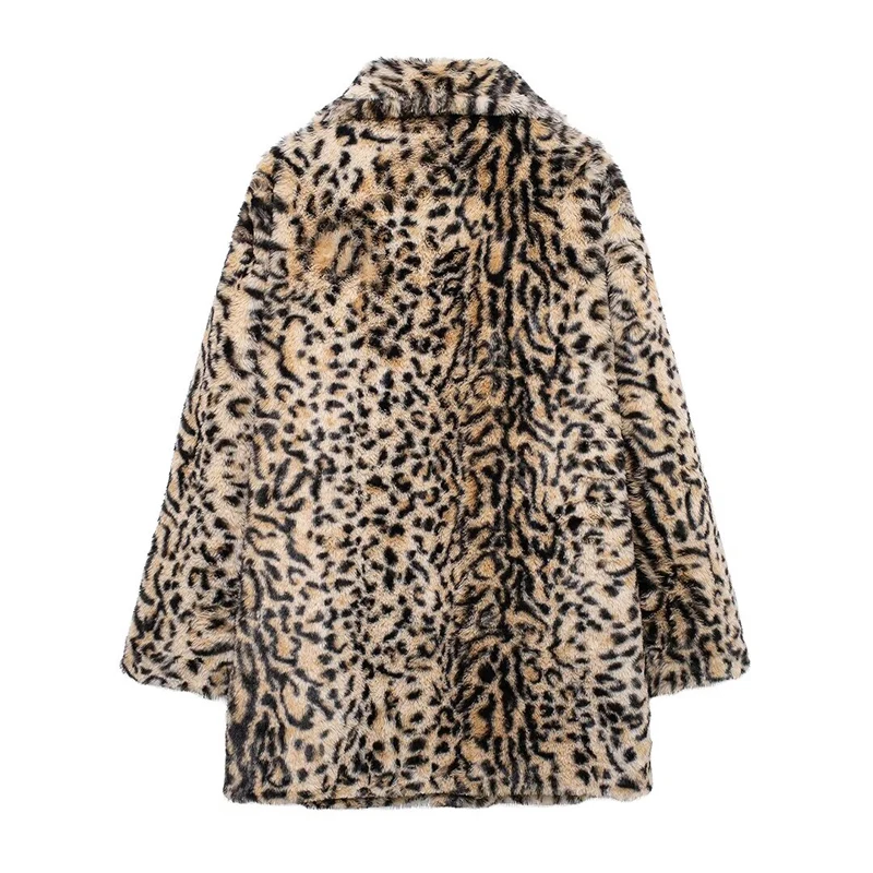 Willshela Women Fashion Faux Fur Printed Single Button Coats Vintage Lapel Neck Long Sleeves Female Chic Lady Outfits