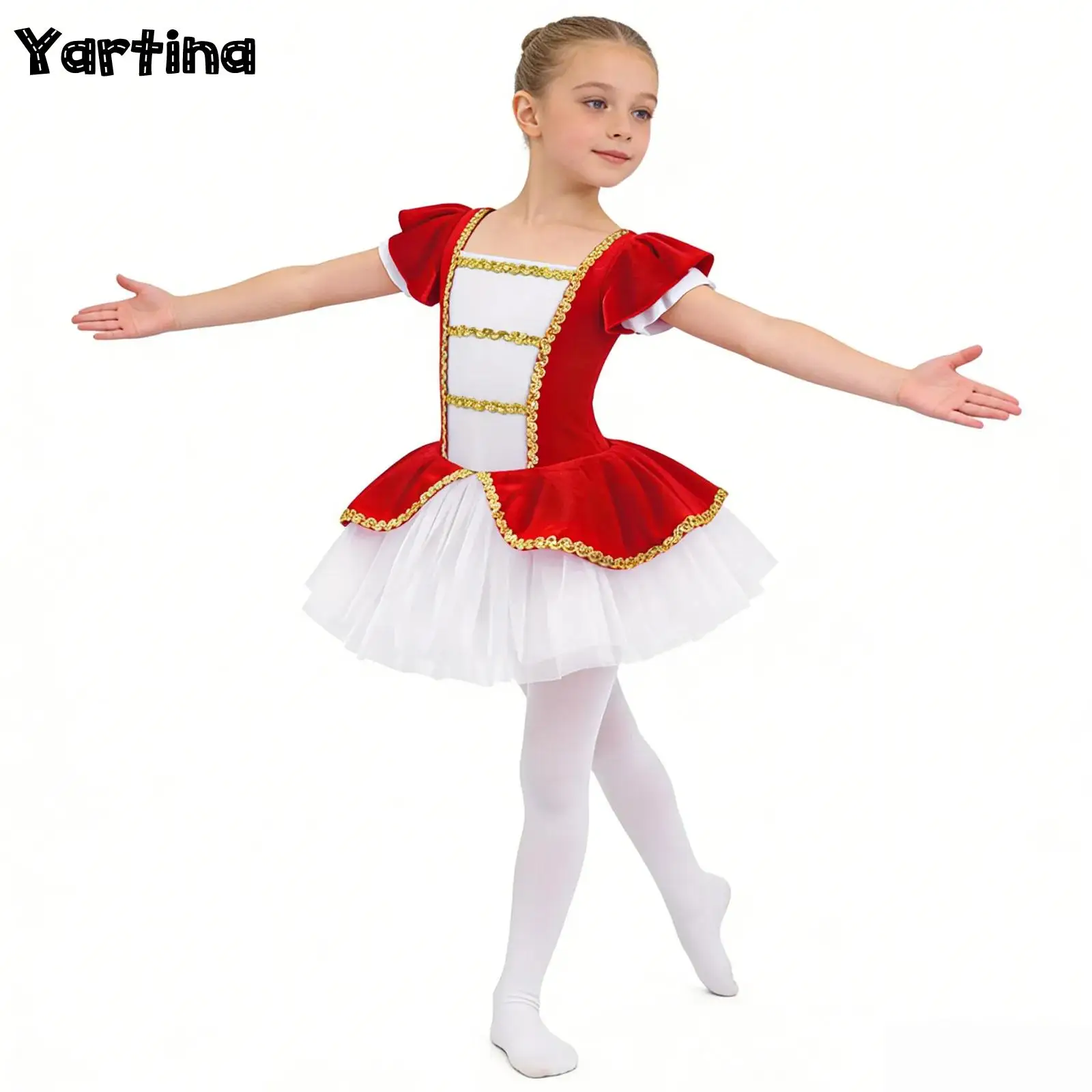 

Kids Girls Gymnastics Xmas Ballet Tutu Fairy Prom Costume Ballerina Fairy Dance Leotard Jumpsuit with Sequins Adorned Mesh Hem