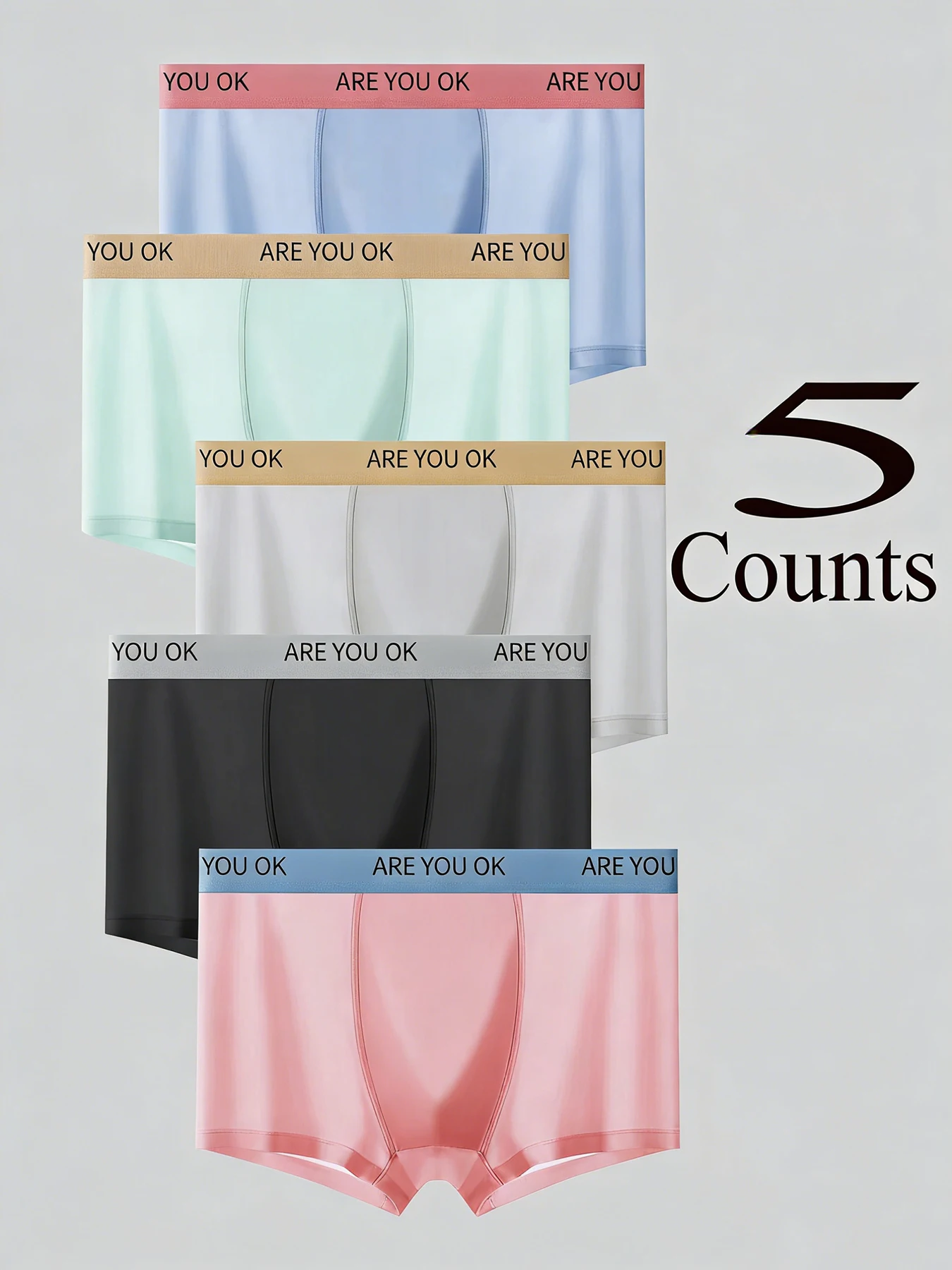 

"ARE YOU OK" Fun Waistband Men's Boxer Briefs (5-Pack) Silky Breathable Multi-Color Underwear