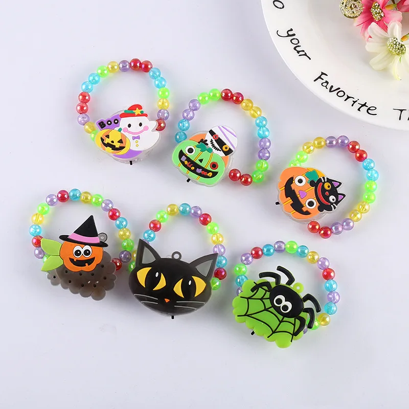 

5Pcs Halloween Light-emitting Bracelet Creative Cartoon Cute Pumpkin Monster Cat Flash Bracelet Birthday Party Decoration Toys