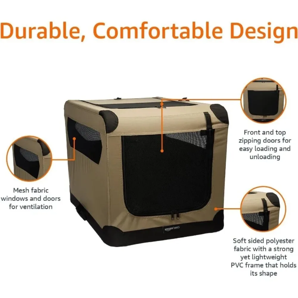 

Hot Sale. 2-Door Portable Soft-Sided Folding Soft Dog Travel Crate Kennel, Medium (M 30" x 21" x 21"), Tan-Hot-Sell!