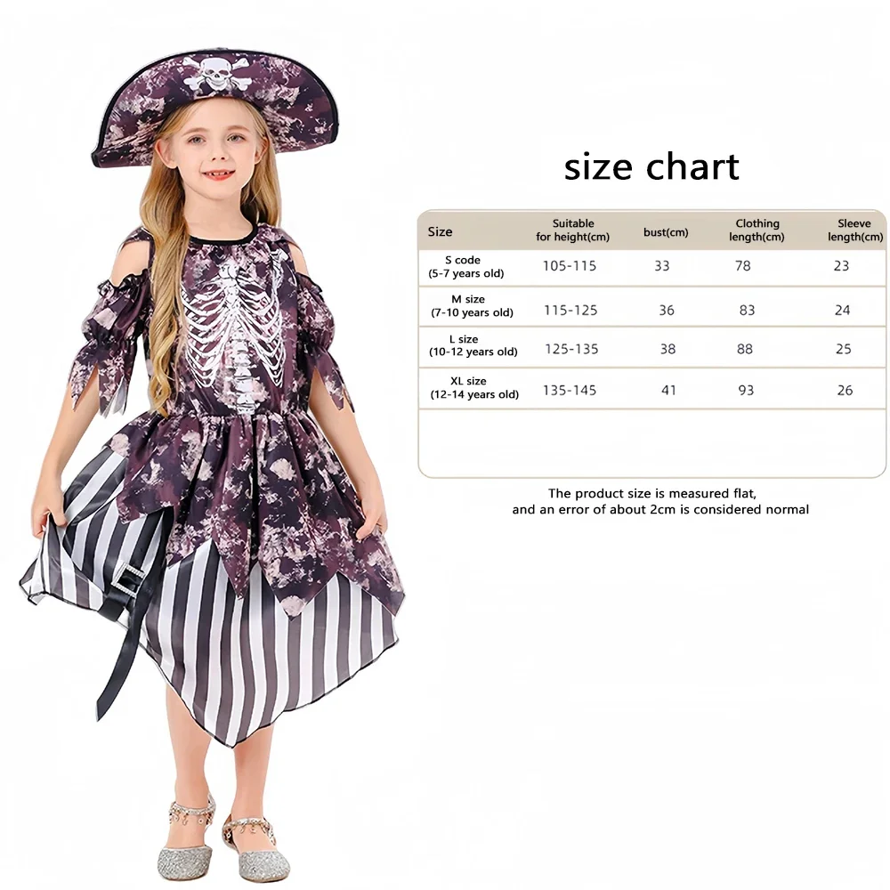 Costume de jeu de rôle de capitaine de Pirates des caraïbes pour enfants, robe squelette pour filles, Costume de spectacle sur scène pour fête de carnaval