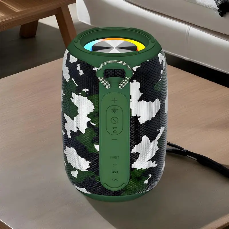 Tragbarer kabelloser Lautsprecher, kompakter Außenlautsprecher, tragbarer Bass-Audioplayer mit buntem Licht, Camping-Musik-Spielgerät