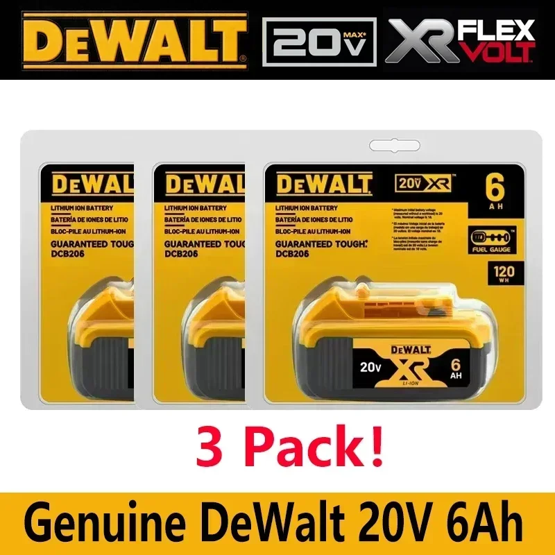 100% DEWALT Original 18V 20V 6.0AH 5Ah, DCB206, DCB205 With fast charging, 20V lithium battery, Power tool battery