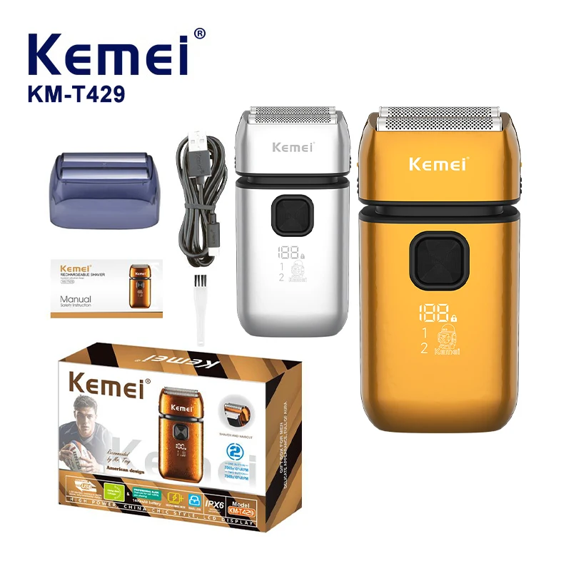 KEMEI Men's Electric Shaver with Adjustable Speed, 7500RPM Rechargeable Beard Trimmer, Mesh Guard Razor, Bald Head Hair Clipper