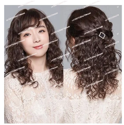 

Suitable for wig real real hair medium hair medium head cover wool curling hair cover all real natural