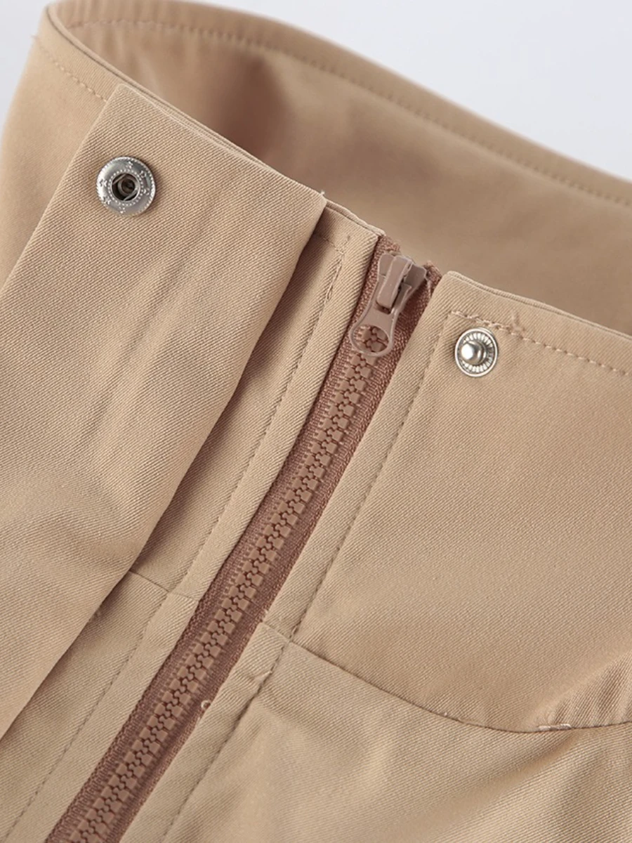 TWOTWINSTYLE chaqueta caqui básica de estilo medio para mujer, cuello levantado, manga larga, cordón empalmado, cortavientos holgado informal para mujer