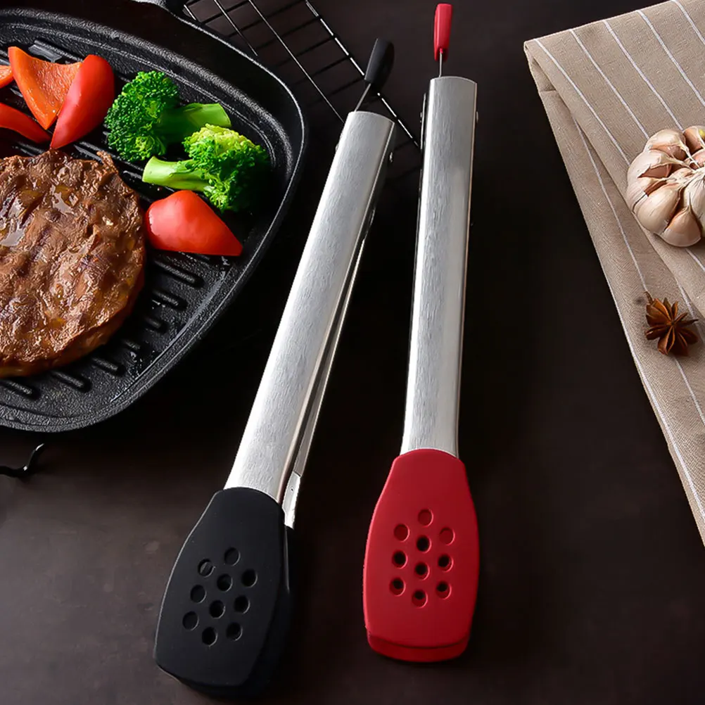 

2Pcs Food Tongs Stainless Steel Silicone Kitchen BBQ Serving Tools Heat Resistant Anti Rust Corrosion Proof