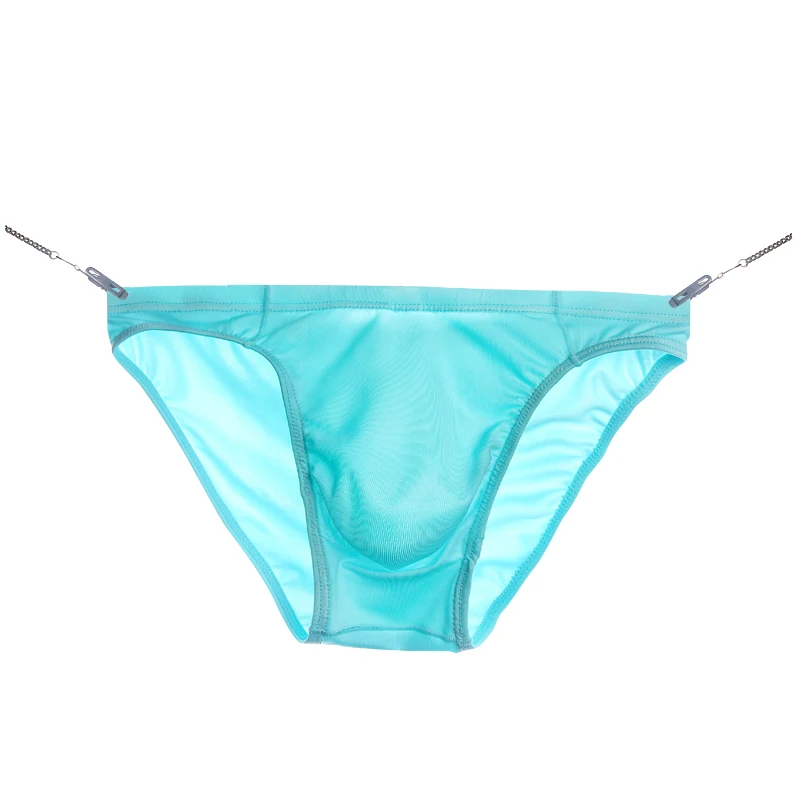 Men's Briefs, Ice Silk Breathable Sexy Thin U-Convex Transparent One-Piece Low-Waist Briefs