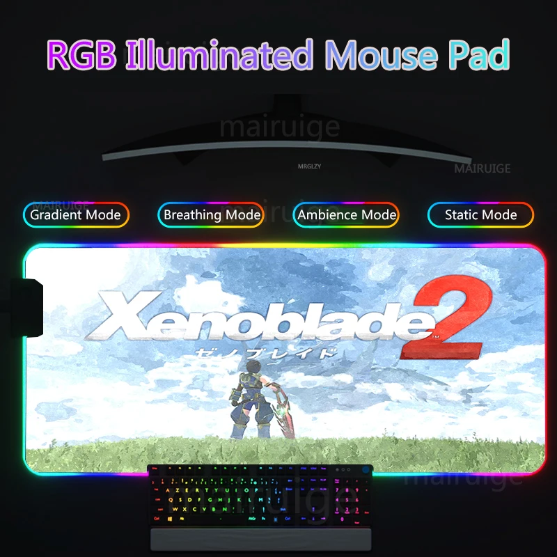 RGB Led Backlight Mouse Pad Xenoblade Chronicles Keyboard DeskMat PalyMat Game Office Gaming Accessories PC Gamer Large MausePad