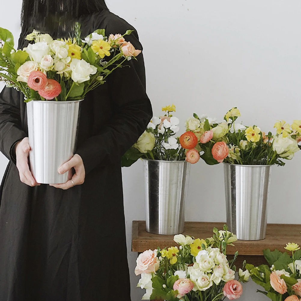 

Aluminum Flower Bucket Planter Vase Arrangement Pot for Indoor Decor Modern Retro Style Home Garden Use Plant Container