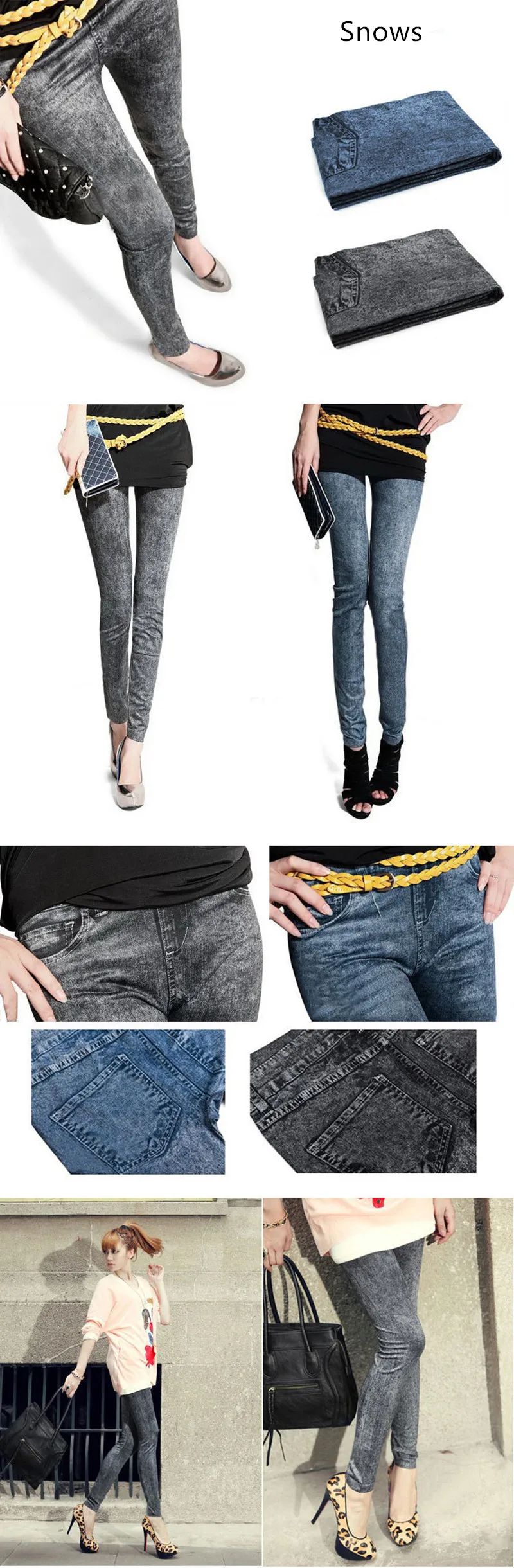 DOIAESKV Damen Skinny Denim Leggings Dehnbare Slim Leggings Bequeme Mode Sexy Jeanshose – Detail 9