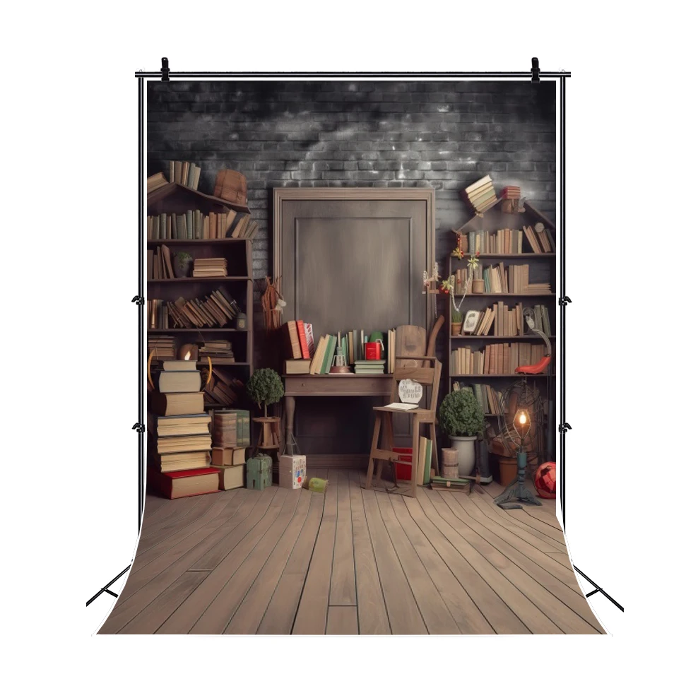 Back to School Wooden Board Bookshelf Portrait Backdrops Library Study Room Decor Photocall Photography Background Photo Studio