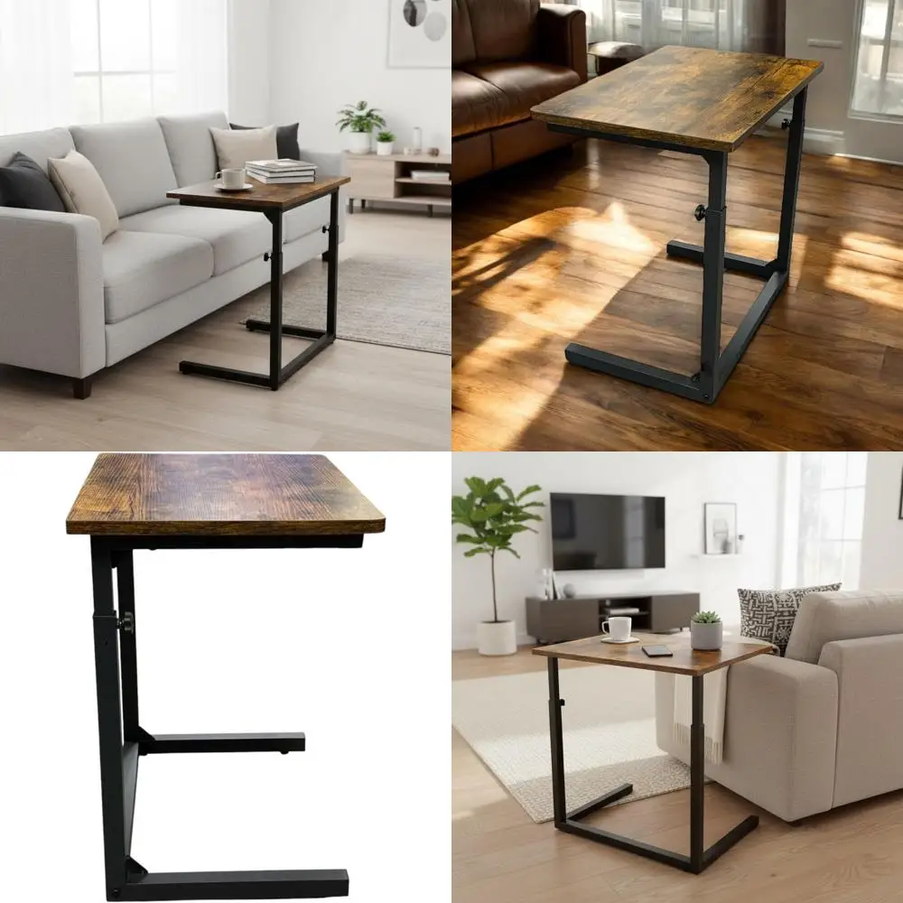 

Приставной столик для дивана C-образной формы с регулируемой высотой и держателем для ноутбука коричневого цвета в деревенском стиле