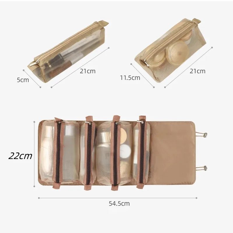 Bolsa de cosméticos desmontable, portátil, de gran capacidad, 4 en 1, bolsas de maquillaje, bolsa de aseo plegable portátil para almacenamiento de cosméticos de viaje