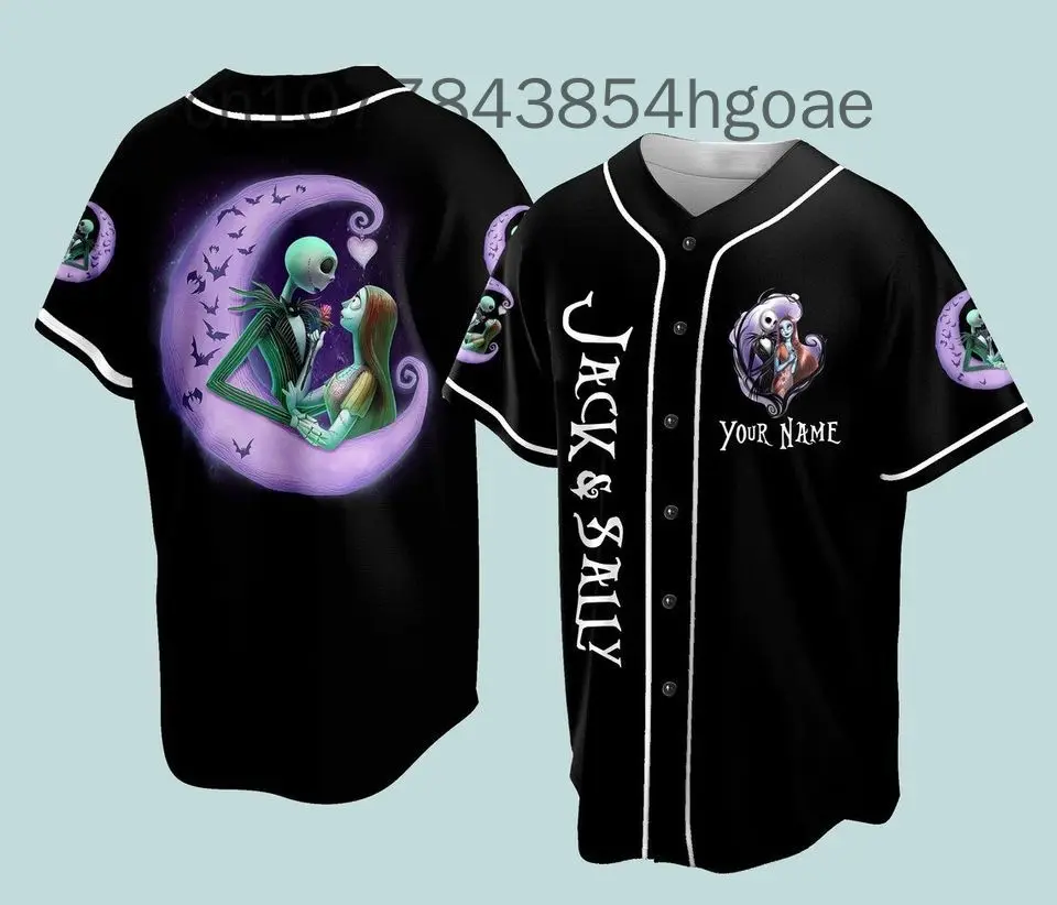 New Jack Skellington And Sally baseball jersey Mens Women Custom Name  Disney Baseball Uniform Casual Sports Shirt