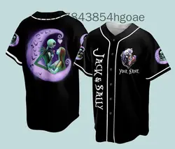 New Jack Skellington And Sally baseball jersey Mens Women Custom Name  Disney Baseball Uniform Casual Sports Shirt