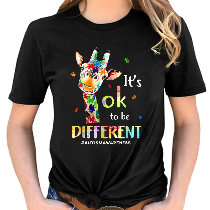 IT'S OK TO BE DIFFERENT Funny Printed T-Shirt Women's Summer Fashion Casual Round Neck Short Sleeve Shirt