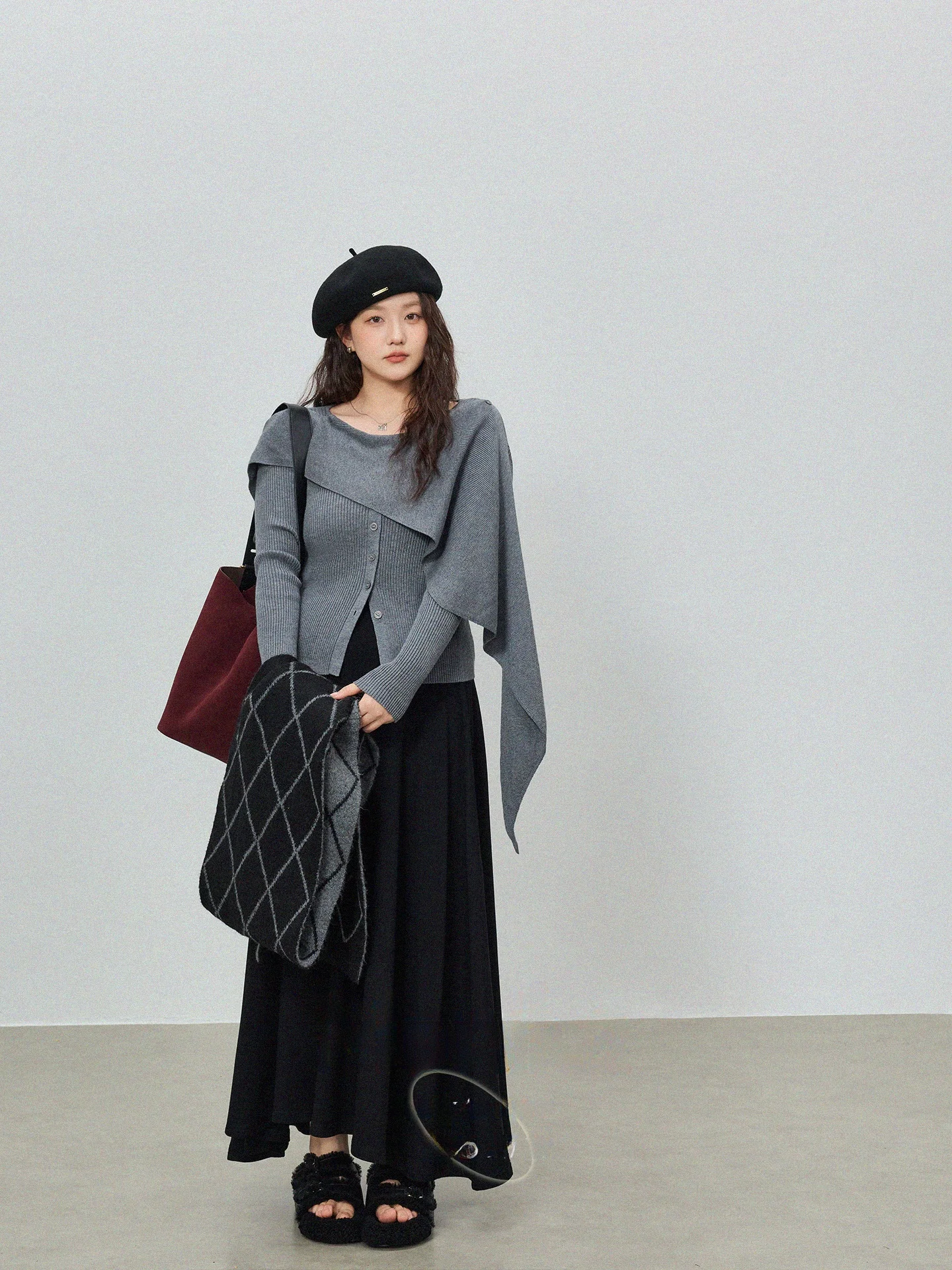 

Женский асимметричный вязаный свитер Monika большого размера, зимний, стройнящий, модный, во французском стиле, с поясом, длинный, из полиэфирного волокна